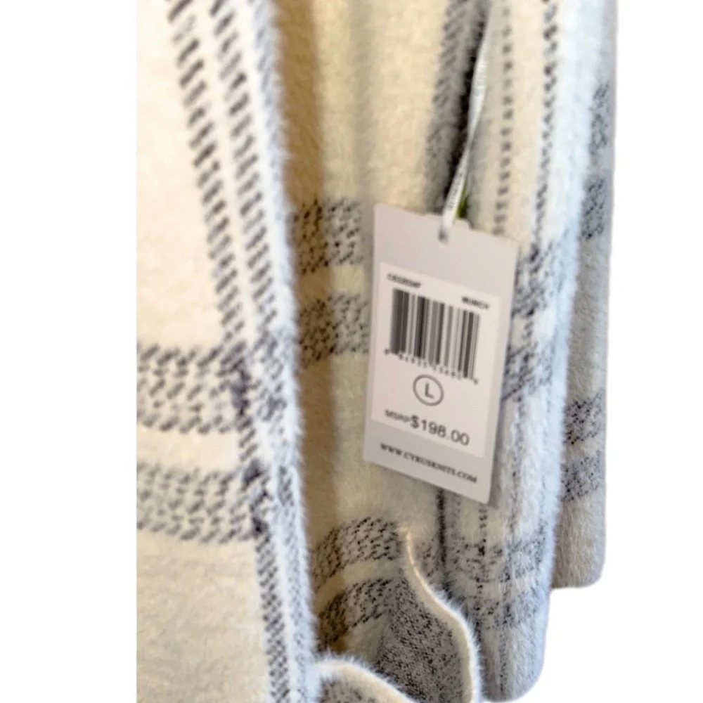 NWT! Cyrus Open Plaid Mink Sweater Coat Large Longline Contemporary Warm Pockets